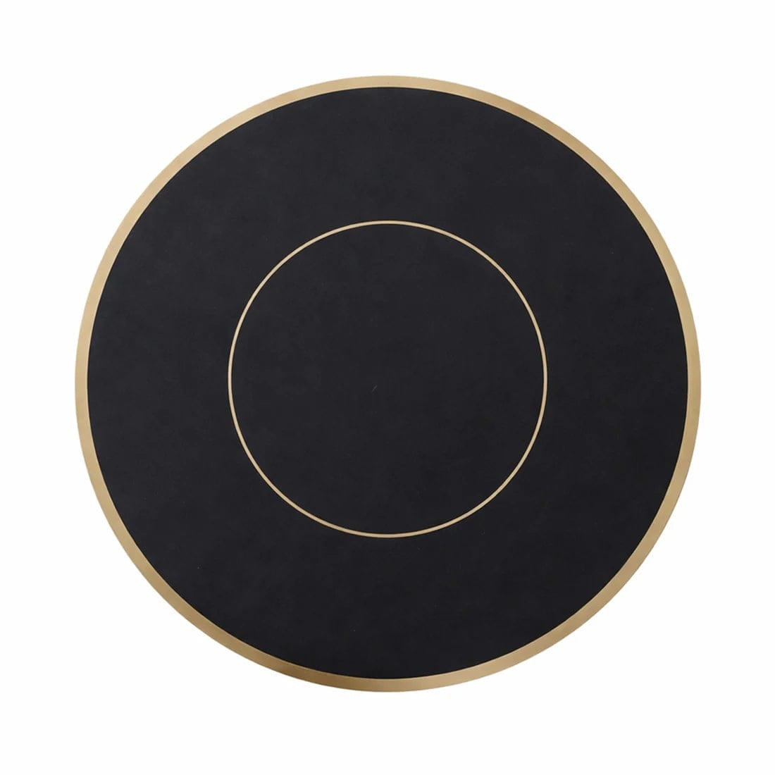 50 Black Disposable 13 in Round Cardboard Paper Table Placemats with Gold Rim