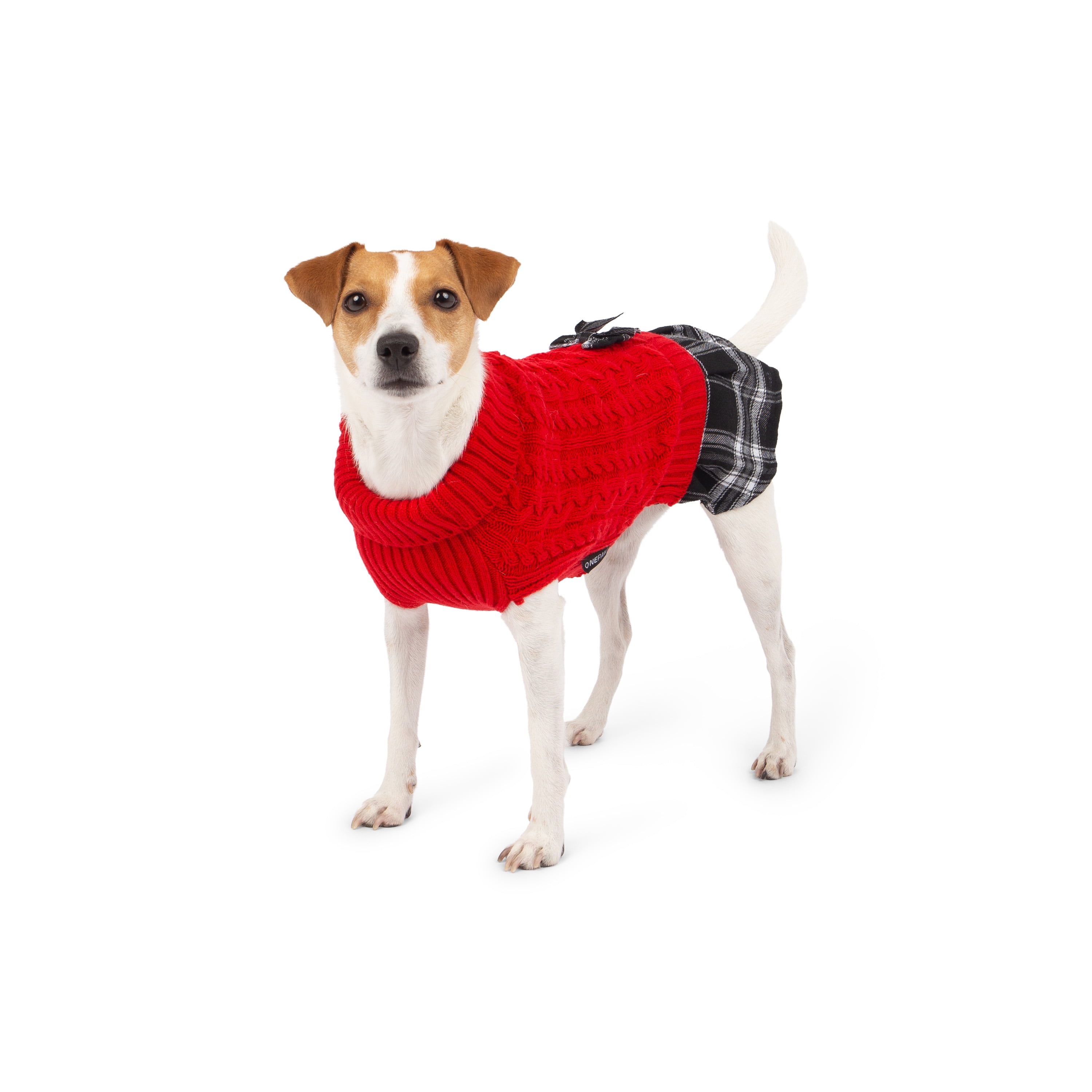 One Paw, Holiday Dress Sweater, Dog Sweater, Built-in Skirt, ONEPAW EX HOLIDAY SWEATER