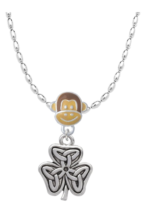Silvertone Shamrock with Celtic Knot Mia Monkey Charm Necklace