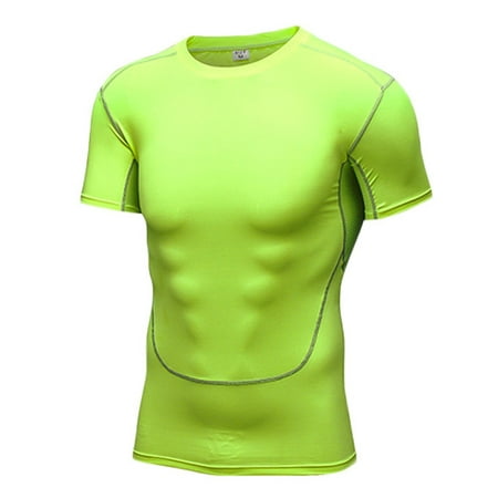 Loodgao Mens Rash Guard UPF 50+ Short Sleeve Swim Shirt Sun Protection Beach Shirts Quick Dry Fishing Fluorescent Green XL