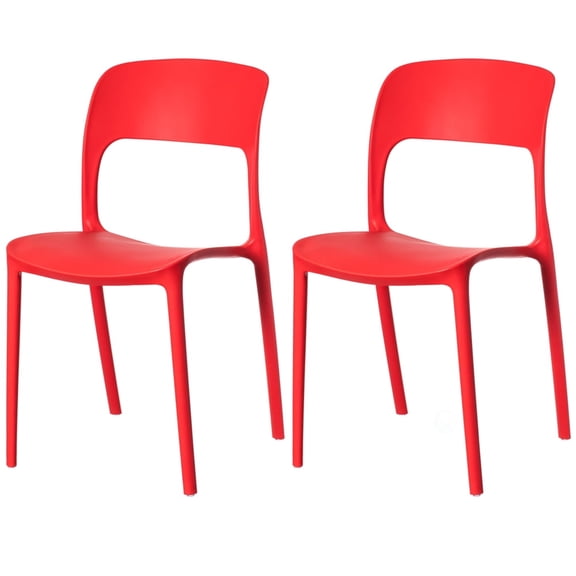 Modern Plastic Outdoor Dining Chair with Open Curved Back, Red Set of 2