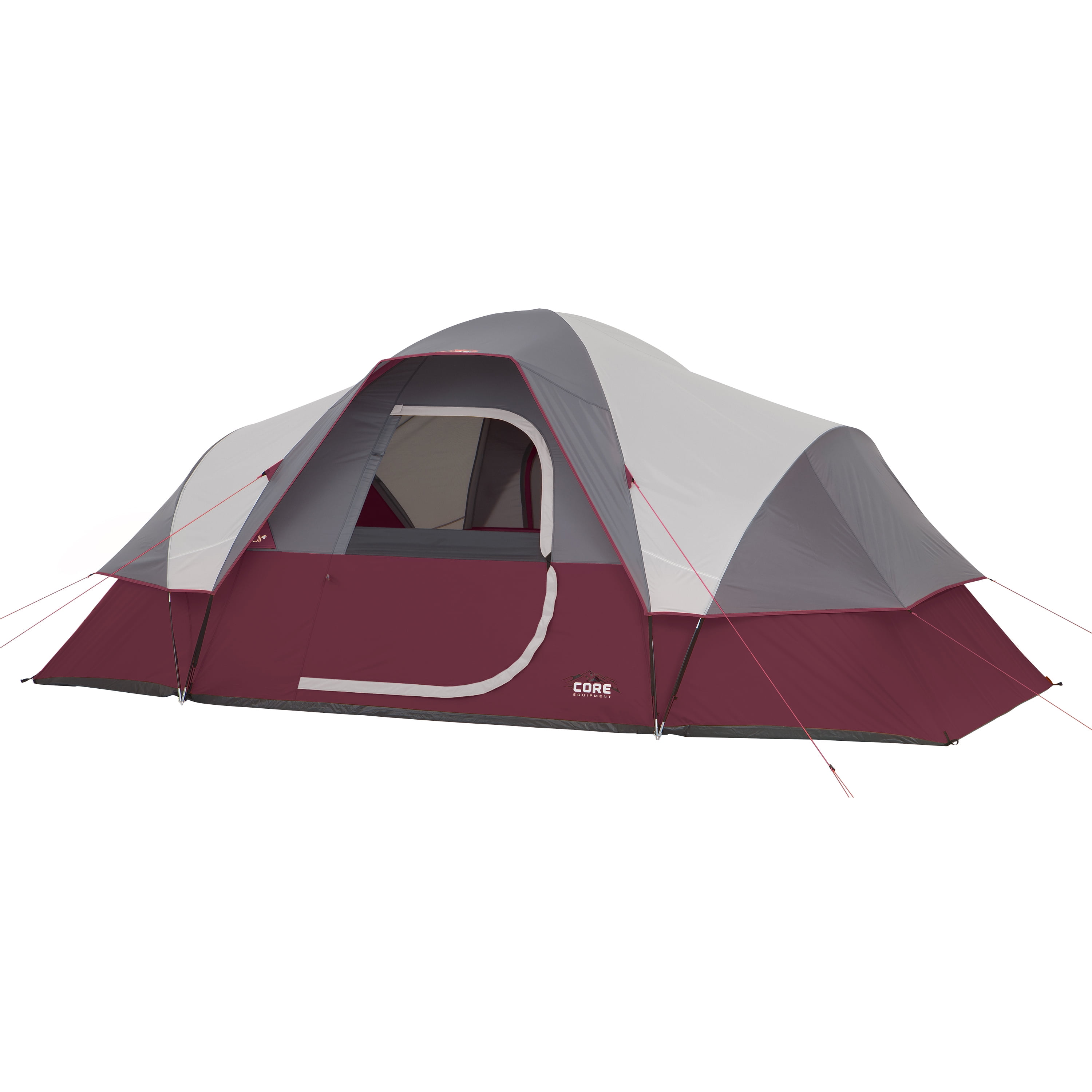 CORE Extended Dome Tent 16 x 9 Foot 9 Person Camping Tent w/ Air Vents, Red