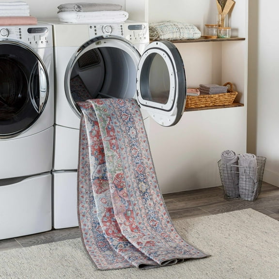 Hauteloom Goma Hallway, Kitchen Machine Washable Runner Rug - Traditional - Blush, Brick Red, Cream - 2'7" x 7'3"