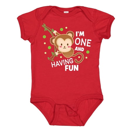 

Inktastic I m One and Having Fun with Monkey Gift Baby Boy or Baby Girl Bodysuit