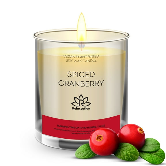 Soy Wax Candle in Glass Jar Spiced Cranberry Clean Burn up to 80 Hours Handmade in USA Natural and Safe by Relaxcation 10 oz
