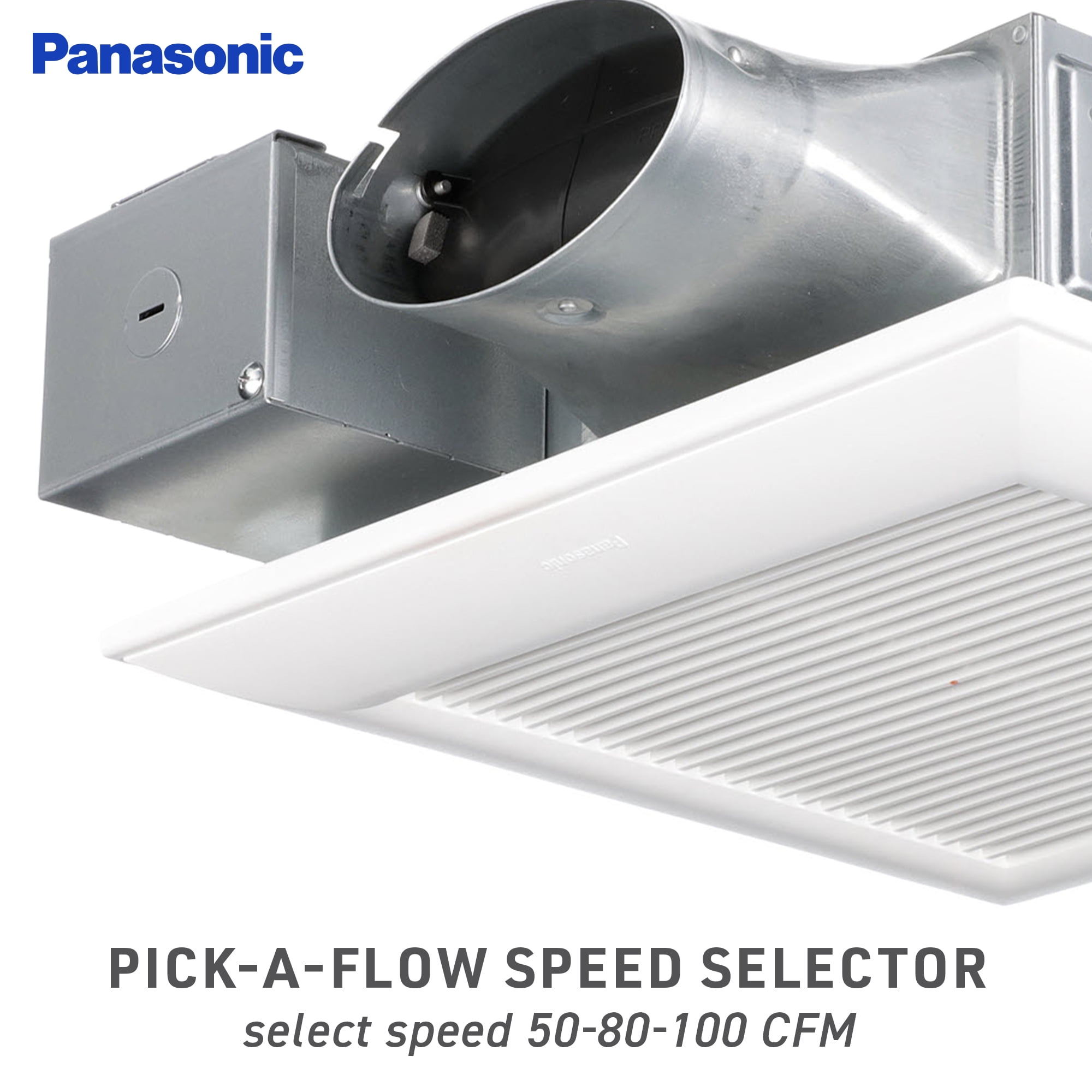 Panasonic WhisperValue DC Pick-a-Flow 50, 80, or 100 CFM Ceiling or Wall,  Very Low Profile Exhaust Fan with Condensation Sensor, White