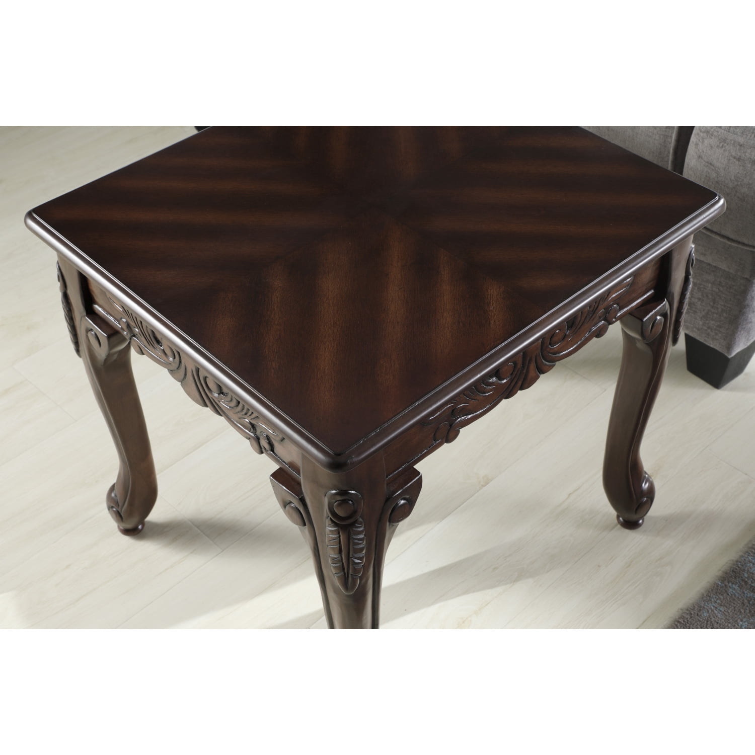 Traditional Wood End Table with Ornate Detailing and Dark Cherry Finish