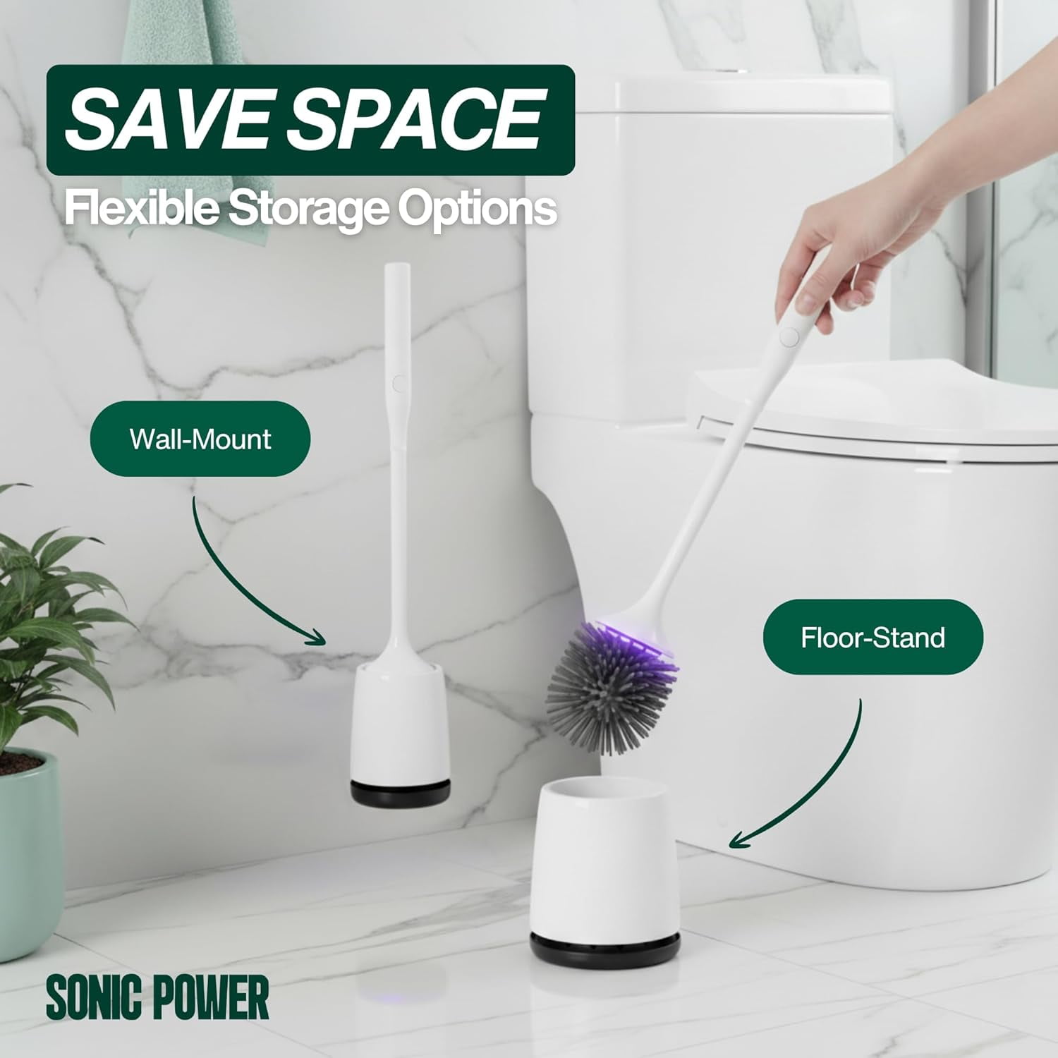 Electric Toilet Brush & Scrubber – Self Cleaning Silicone Bowl Cleaner with UVC Light, Rechargeable Wireless Spinning Set for Deep Clean