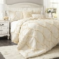 Lush Decor Avon King Size Bedding Set, White 3Pc Shabby Chic Textured Ruffle Detail Comforter
