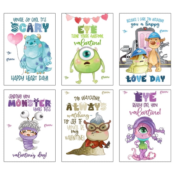 Darling Monster Inc. Character Themed Valentine Day Classroom Sharing Cards (Set of 24) Valentine's Class Work Party Exchange - You're So Cool It's Scary