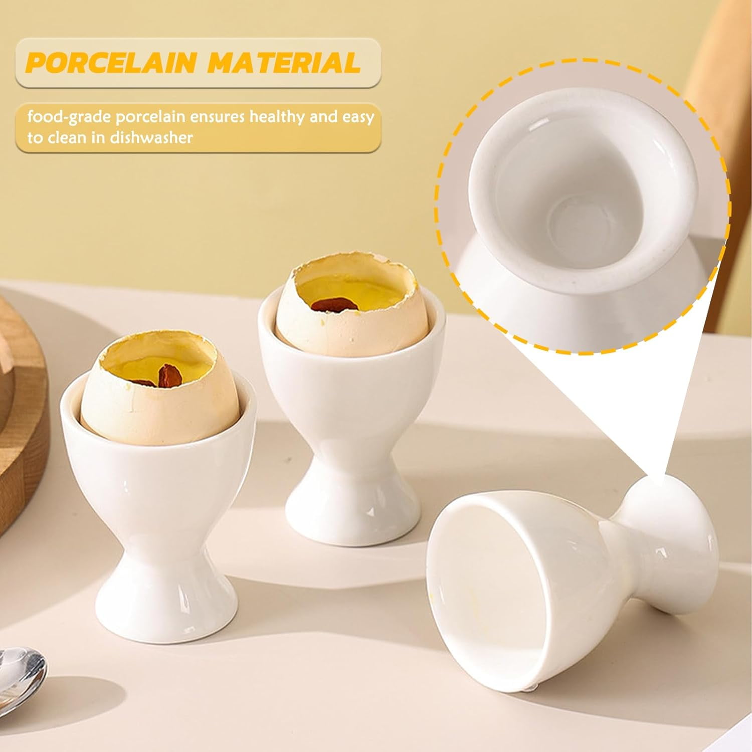 Egg Holder for Boiled Eggs, Porcelain Egg Cups for Soft Boiled Eggs, White