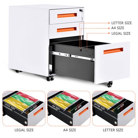 Topcobe Locking File Cabinet 3 Drawers Rolling Metal Filing Cabinet With Keys Fully Assembled White Walmart Canada