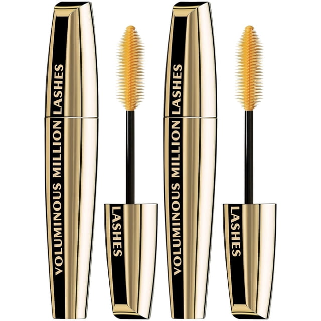 L’Oreal Paris Makeup Voluminous Million Lashes Mascara, Volumizing, Defining, Smudge-Proof, Clump-Free Lengthening, Collagen Infused Eye Makeup, Amplifying Mascara Brush, Blackest Black, 2 C