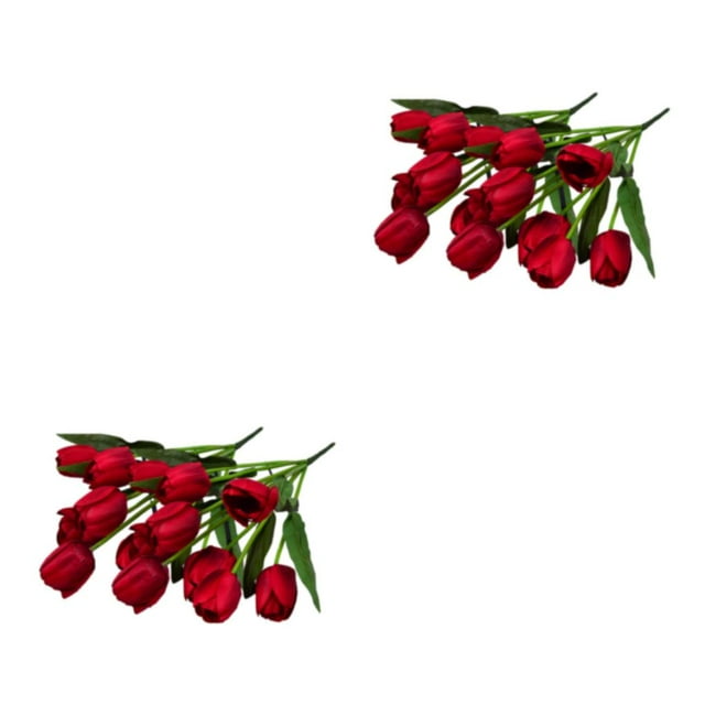Matsuzay 2 uds flores artificiales tulipanes de seda simulación ramo de flores de imitación decoración arreglos para el hogar Cabeza roja/grande 2piezas