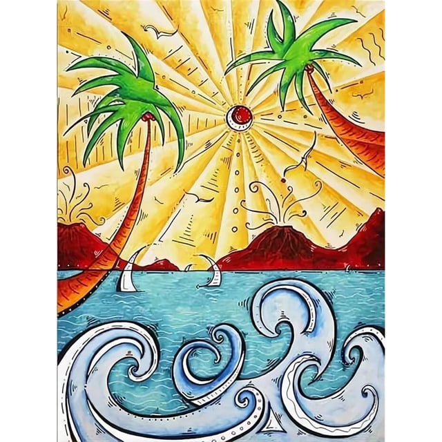 Pintura de diamante (DE1463) árbol de coco 5D DIY mosaico cuadrado diamantes de imitación 40x50cm FLhrweasw Nuevo