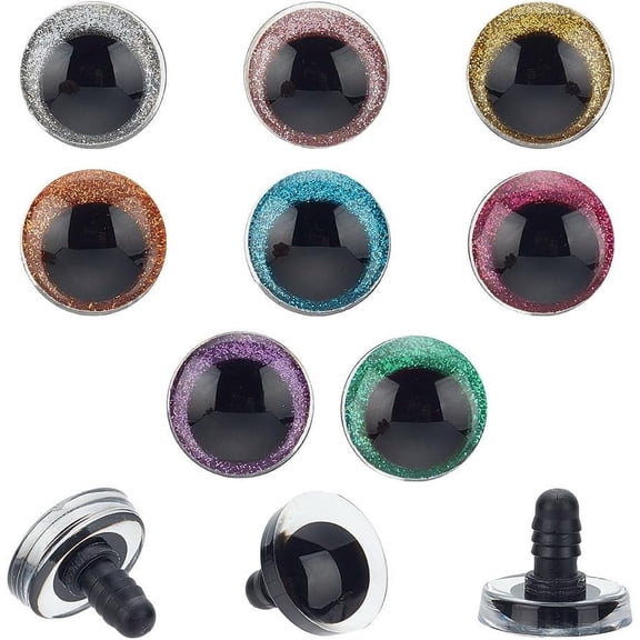 32Pcs 24.5mm Lagre Safety Eyes 8 Colors 3D Glitter Plastic Eyes with Washers Stuffed Animal Eyes for DIY of Puppet Bear Plush Animal Christmas Decoration for diy