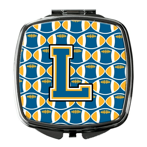 Letter L Football Blue and Gold Compact Mirror CJ1077-LSCM