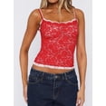 thumbnail image 5 of Women's Y2k Double-layer Lace Cami Top Sleeveless See Through Lace Tank Top Adjustable Spaghetti Strap Low Cut Sheer Floral Lace Crop Tops, 5 of 6