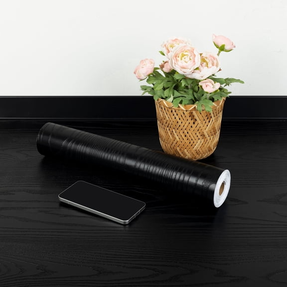 UMIGGEE Black Peel and Stick Vinyl Flooring Roll 15.7-in x 118-in/12.8 Sq.Ft Thicken Self-Adhesive Vinyl Wood Grain Floor Wear-Resistant Easy DIY Install Home Decor