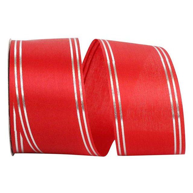 Reliant Ribbon 5503-979-40K 20.5 in. 50 Yards Quad Stripe Ribbon&44; Rouge & Argent