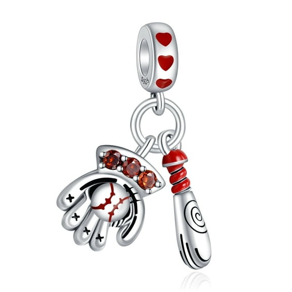 925 Sterling Silver Charm for Bracelets Baseball Glove Bat Heart Pendant Charm Women Bracelet Charm