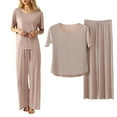thumbnail image 2 of Womens Petite Summer Pajamas Sets Casual Crewneck Set Breathable Seamless Solid Color Sleepwear Outfit, 2 of 4
