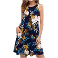 thumbnail image 2 of BUIgtTklOP Summer Dresses For Women 2023,Summer Dresses for Women Beach Floral Tshirt Sundress Casual Pockets Boho Tank Dress Navy M, 2 of 5