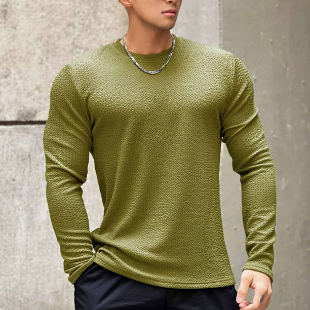 pstuiky hombres de manga larga, Suéter de manga larga con cuello redondo y base para hombre, estilo otoñal, color liso top de hombre m