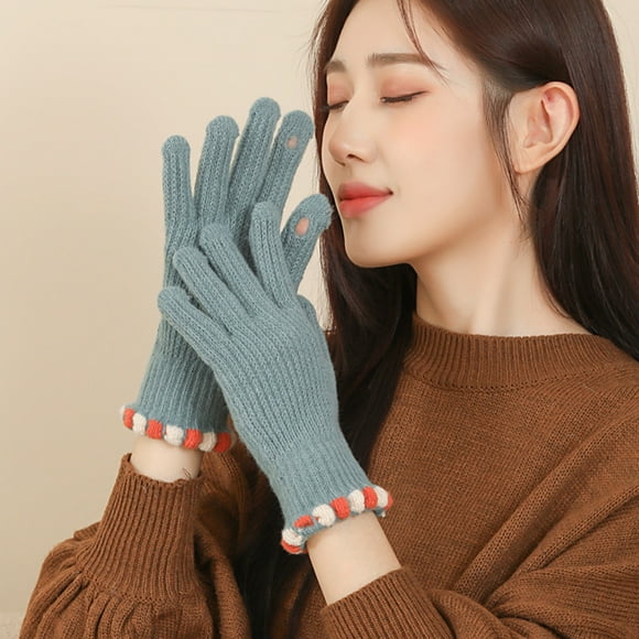 YAOBAMM Autumn Winter Gloves 1 Pair Autumn Winter Knitted Touchscreen Full Finger Stretch Warm Solid Color Motorcycle Gloves