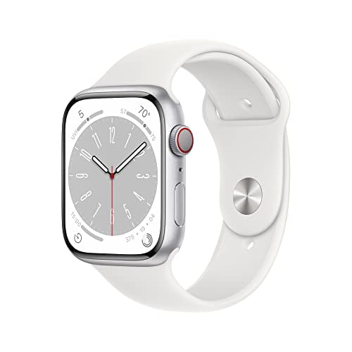 Apple Watch Series 8 GPS + Cell 45mm Caja de Aluminio Plateado con Correa Deportiva Blanca - S/M. Rastreador de Actividad Física, Aplicaciones de ECG y Oxígeno en Sangre, Pantalla Retina Siempre Activ