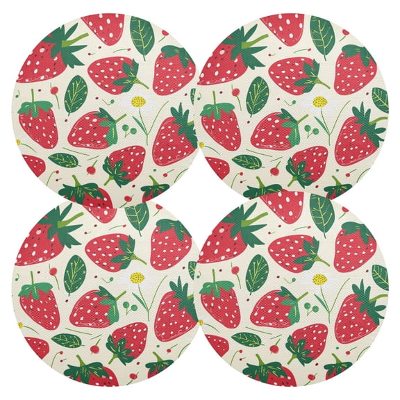 Ryvnso Strawberry Fruit Round Plate Mats Dining Table Placemat Set of 4 for Holiday Decoration