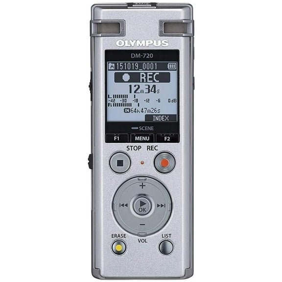 Olympus Voice Recorder DM-720 with 4GB, Micro SD Slot, USB Charging, Direction PC Connection, Transcription Mode, Silver, 4GB built in memory (985 hours) By Visit the Olympus Store