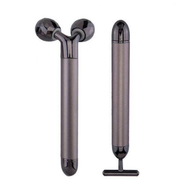 Rodillo masajeador facial con pulso dorado, rodillo eléctrico 3d (negro) Afortunado Sencillez