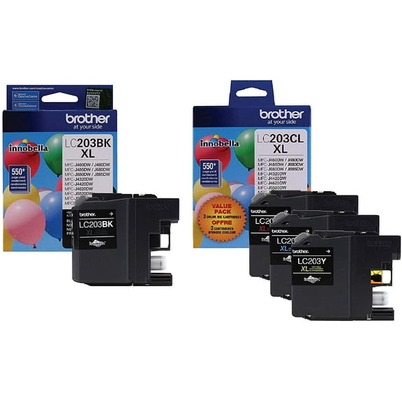Brother LC203 Ink Cartridge Black Cyan Magenta Yellow 4 Pack in Retail Packaging