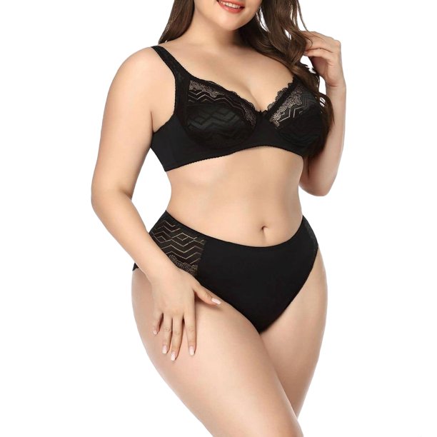 Black Plus Size Bra & Panty Sets (Women's)