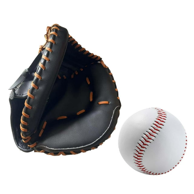 Guantes de receptor de béisbol, guantes de receptor con pelota de béisbol, mano izquierda, PU 12.5 Marrón oscuro