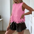 thumbnail image 5 of Vivianyo HD Women's Fringe Hem Hollow Knit Sleeveless Tank Top, Boho Crochet Casual Crop Vest Top, Women's Pink, Sizes S-2XL, 5 of 8