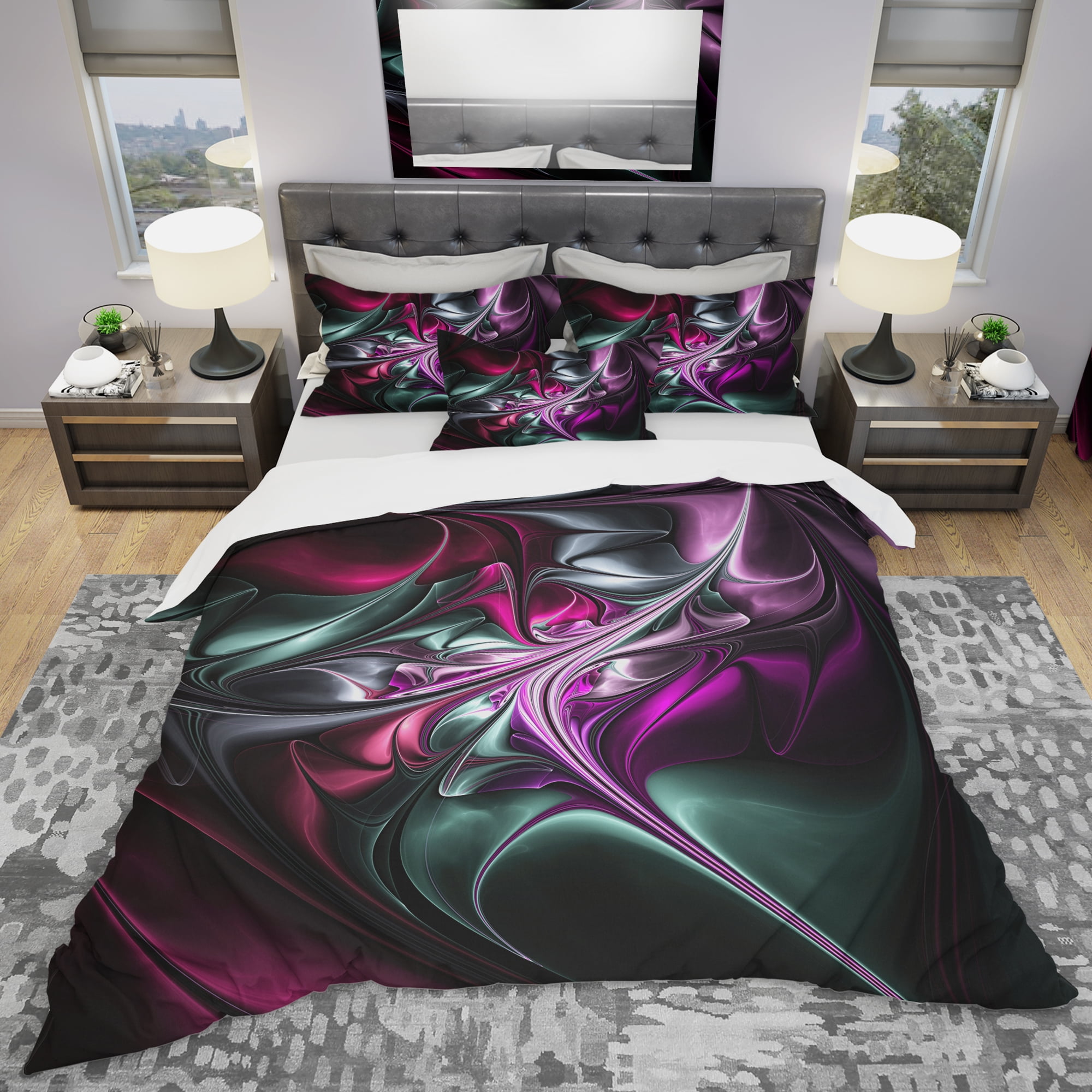 Designart 'Multicolored Abstract Floral Shapes' Traditional Duvet Cover Set