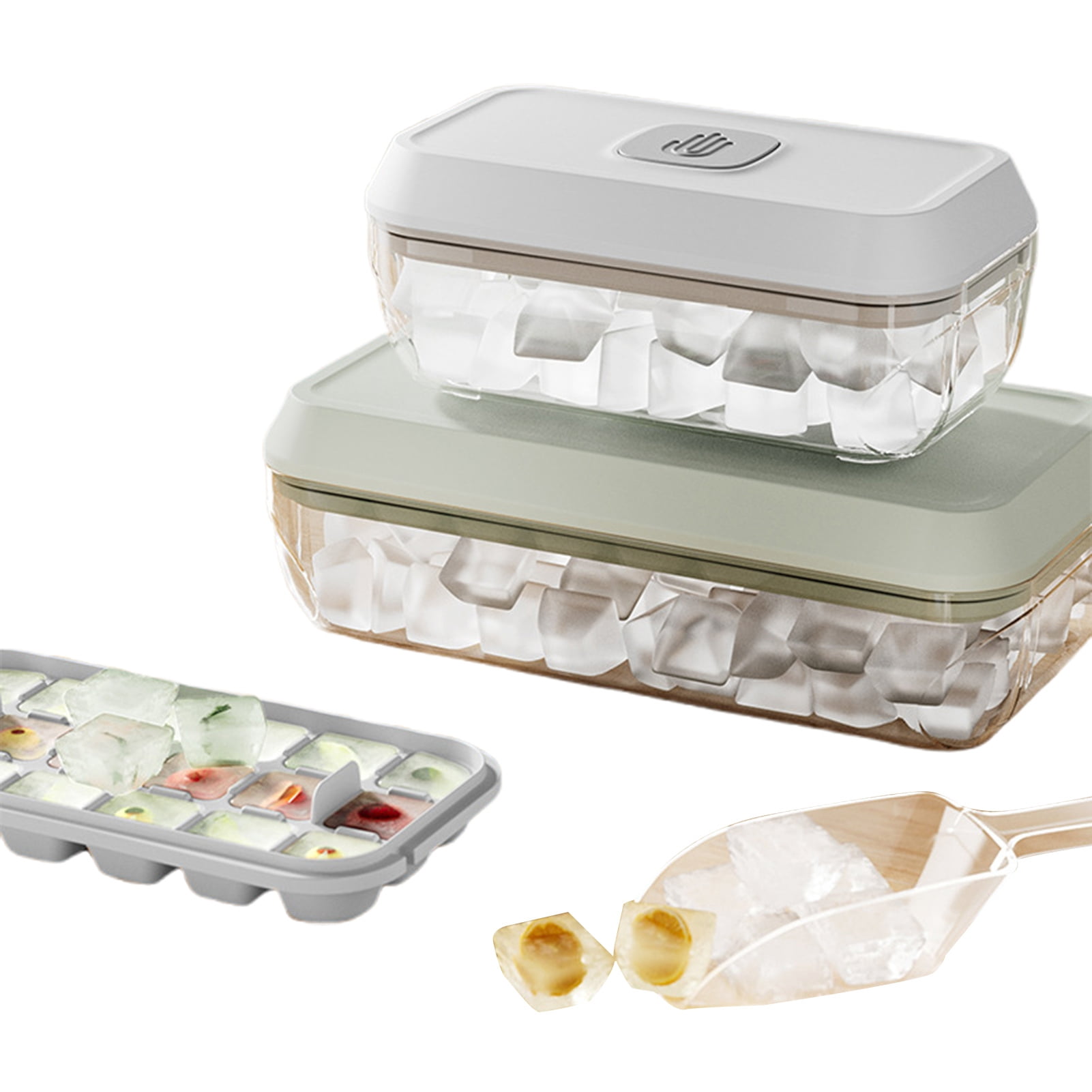 tasrioml Ice Cube Tray with Lid And Bin Press-Button Release Ice Mold for Freezer BPA-Free Ice Cube Maker for Drinks