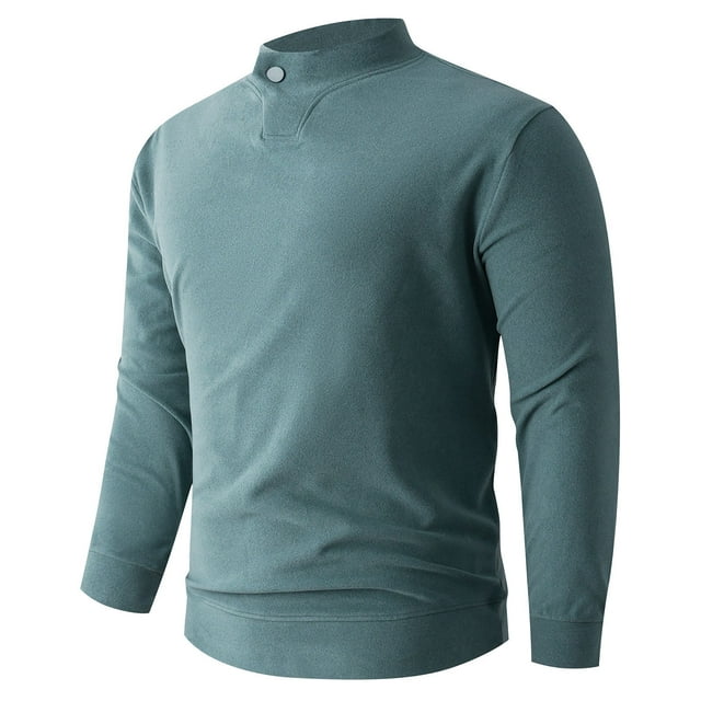pstuiky camisas de manga larga para hombre, Suéter informal y cálido de color sólido con cuello redondo y manga larga para hombre, con base de terciopelo alemán. Tops de hombre m