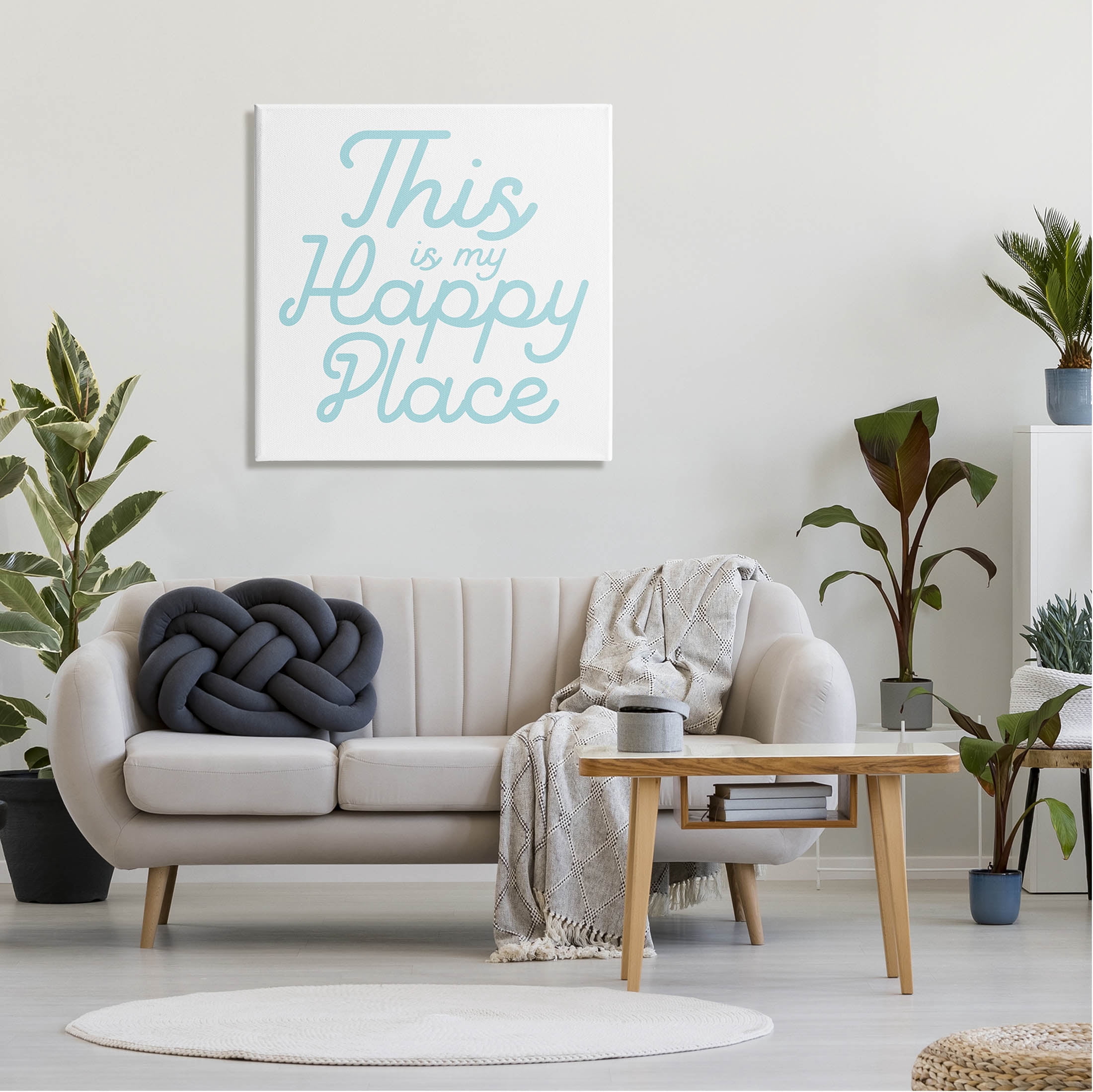 Stupell Industries Blue Happy Place Phrase Graphic Art Gallery Wrapped Canvas Print Wall Art, Design by Daphne Polselli