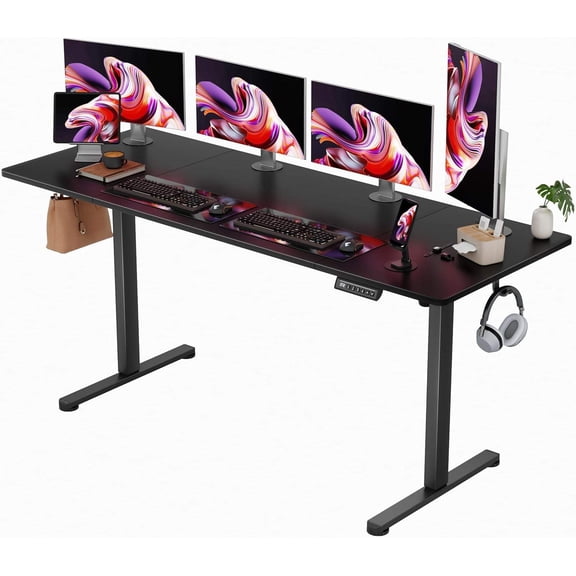 Electric Height Adjustable Standing Desk, 63" x 24", Sit-to-Stand with 4 Memory Presets (Black)