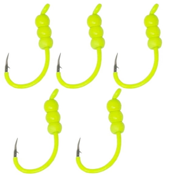 Tooth Shield Tackle 5 Pack Tungsten Weighted Ice Fishing Deadstick Plummeting Hooks Weighted Tip-Up Hooks / Tip Down Hook Walleye Crappie Perch Tungsten Jigs (Fluorescent Yellow)