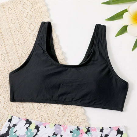 

Gubotare Summer Big Kids Girls Bathing Suits 2 Piece Swimsuit Kids Solid Top And Floral Girls plus Size Swimsuits 18-20 Kids Black 9-10 Years