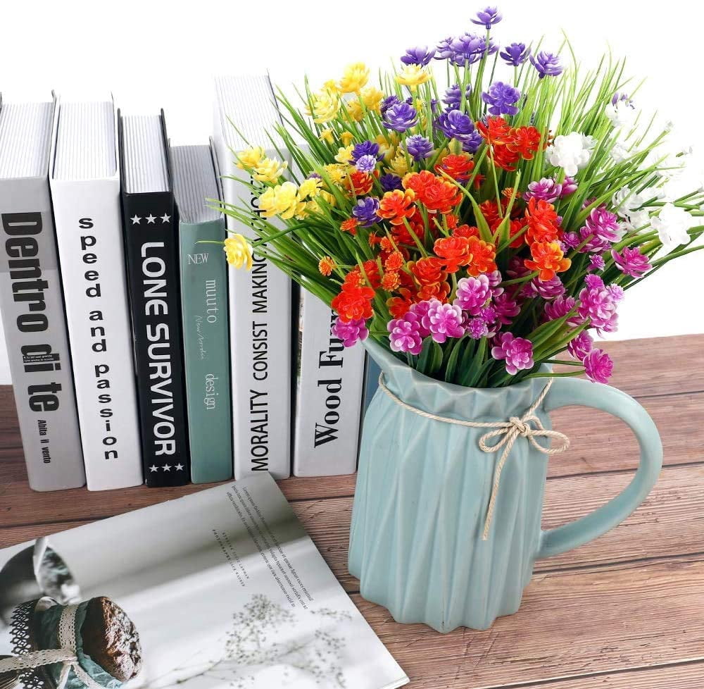 Morttic 10pcs Artificial Flowers for Outdoors UV Resistant Plastic Flowers Fake Plants Spring Flowers in Bulk for Indoor Outdoor Cemetery Home Wedding Vase Pots Decorations (5 Colors)