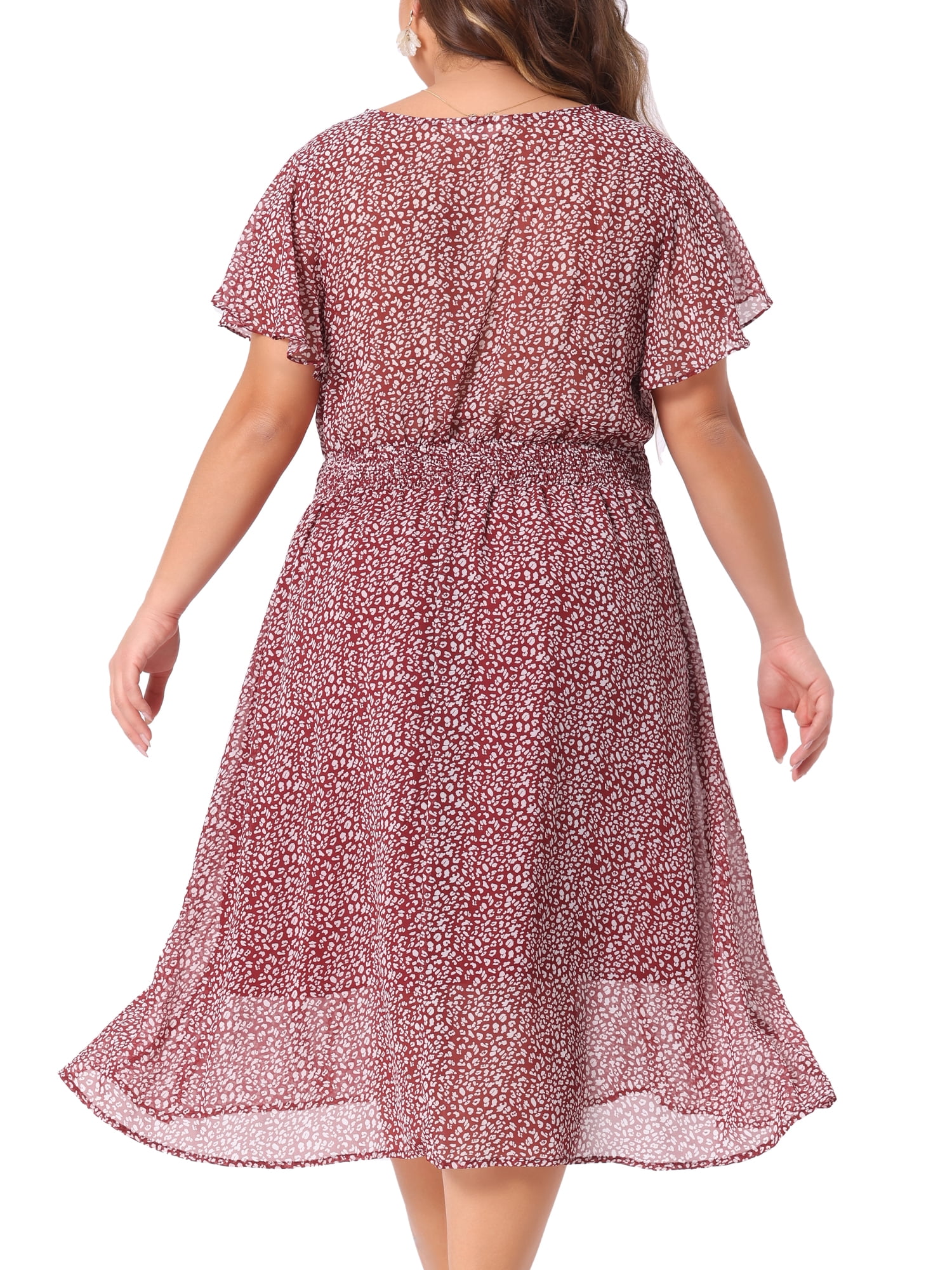 DARING DIVA Plus Size Ditsy Floral V Neck Smocked Waist Midi Dress 1X Burgundy