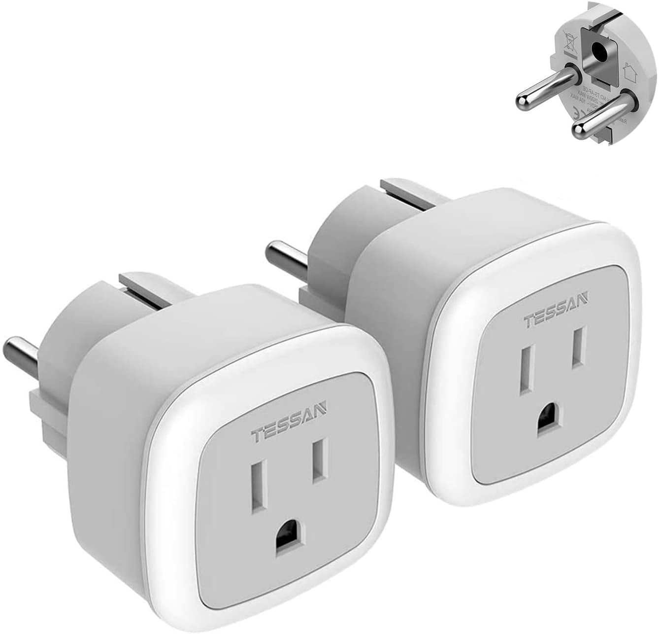 Camera Chargers Travel 3 Pack- Type E/F Schuko Power Plug Adapter by OREI with 2 USA Inputs US-9 France Safe Grounded Use with Cell Phones and More Laptop Germany CPAP 