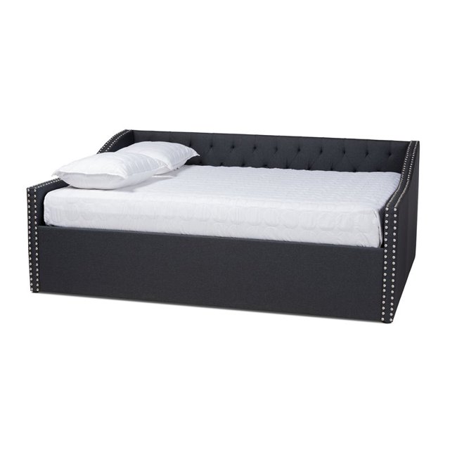 Bowery Hill Full Size Upholstered Daybed with Button Tufting, Dark Grey