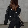 thumbnail image 5 of Denim Jacket for Women Star Pearl Ripped Lapel Button Down Wash Fit Classic Outerwear, 5 of 7