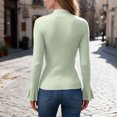 thumbnail image 6 of cocolona Womens Mock Neck Thin Sweater Solid Color Flare Sleeve Trendy Slim Basic Layer Sweater Ribbed Knit Fall Tops, 6 of 7
